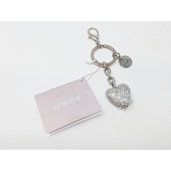 Chico's 30 Years Unforgettable Bling Rhinestone Heart Shaped Key Chain Fob New - Picture 1 of 5